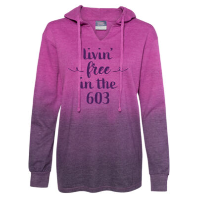 Livin' Free Womens French Terry Hoodie (Dragonfruit/Navy) Thumbnail